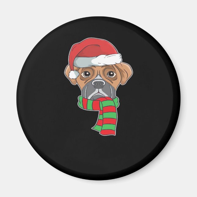 Funny Christmas Dog Xmas Santa Boxer Holiday Gift  Magnet (Front)