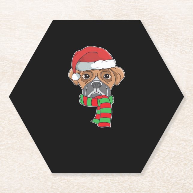 Funny Christmas Dog Xmas Santa Boxer Holiday Gift  Paper Coaster (Front)