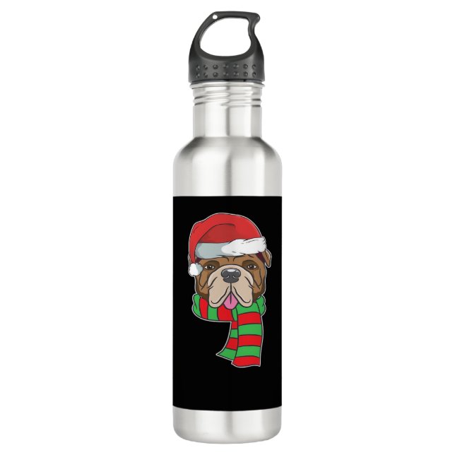Funny Christmas Dog Xmas Santa Bulldog Holiday Gif 710 Ml Water Bottle (Front)