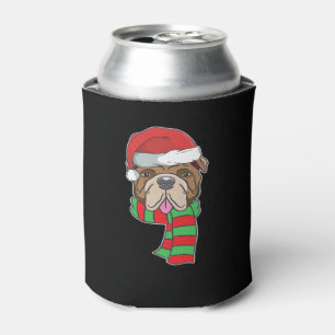 Funny Christmas Dog Xmas Santa Bulldog Holiday Gif Can Cooler