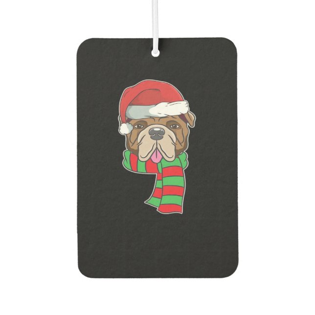 Funny Christmas Dog Xmas Santa Bulldog Holiday Gif Car Air Freshener (Front)