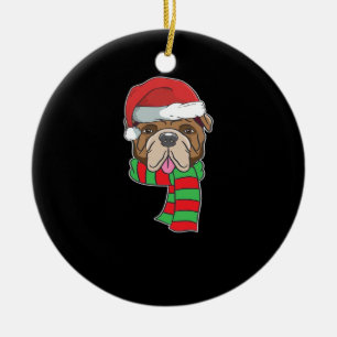 Funny Christmas Dog Xmas Santa Bulldog Holiday Gif Ceramic Tree Decoration