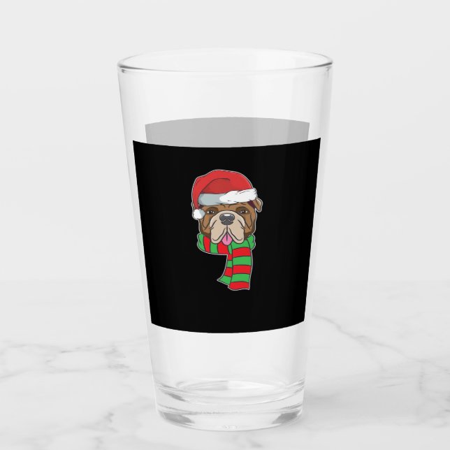 Funny Christmas Dog Xmas Santa Bulldog Holiday Gif Glass (Front)