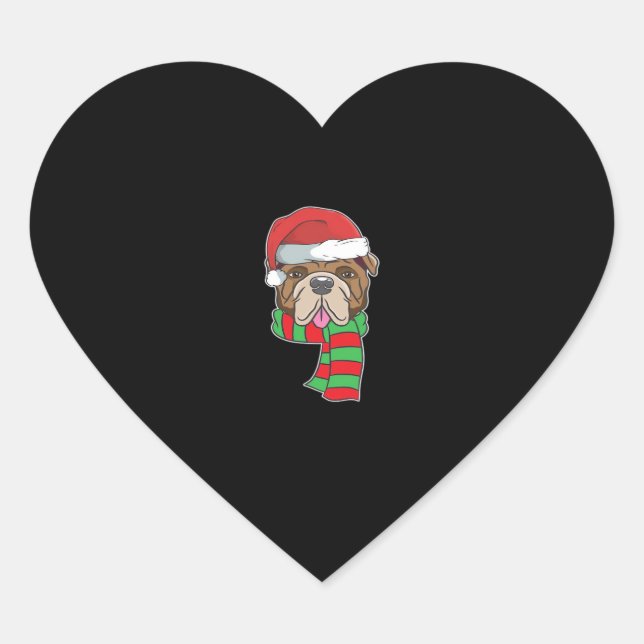 Funny Christmas Dog Xmas Santa Bulldog Holiday Gif Heart Sticker (Front)