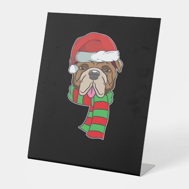 Funny Christmas Dog Xmas Santa Bulldog Holiday Gif Pedestal Sign (Front)