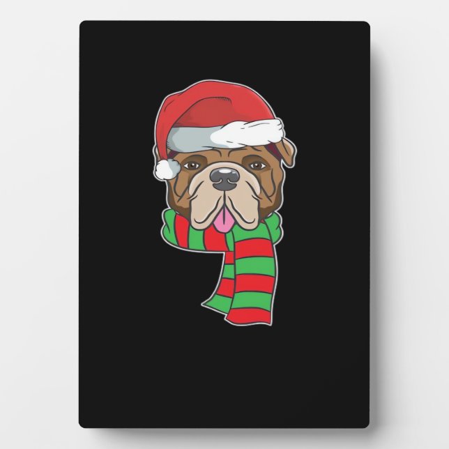 Funny Christmas Dog Xmas Santa Bulldog Holiday Gif Plaque (Front)