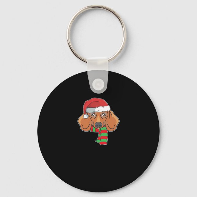 Funny Christmas Dog Xmas Santa Dachshund Holiday G Key Ring (Front)
