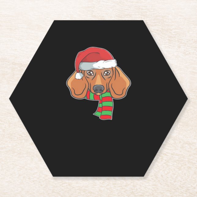 Funny Christmas Dog Xmas Santa Dachshund Holiday G Paper Coaster (Front)