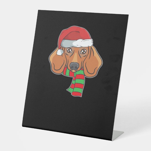 Funny Christmas Dog Xmas Santa Dachshund Holiday G Pedestal Sign (Front)