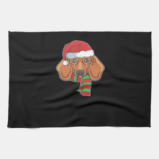 Funny Christmas Dog Xmas Santa Dachshund Holiday G Tea Towel (Horizontal)