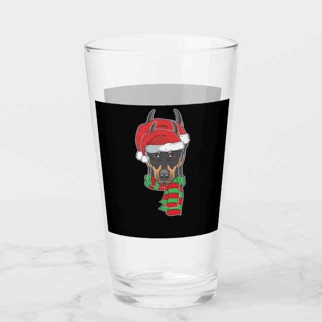 Funny Christmas Dog Xmas Santa Doberman Holiday Gi Glass (Front)