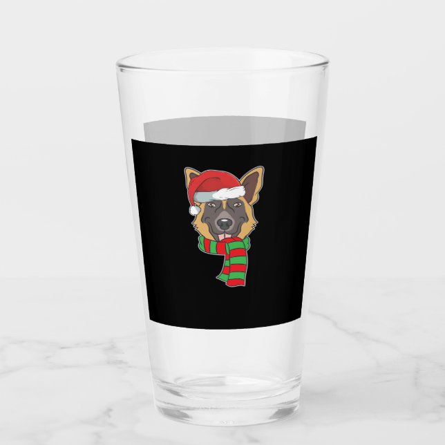 Funny Christmas Dog Xmas Santa German Shepherd Hol Glass (Front)