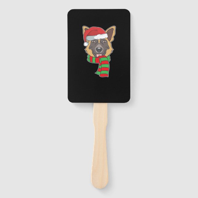 Funny Christmas Dog Xmas Santa German Shepherd Hol Hand Fan (Front)