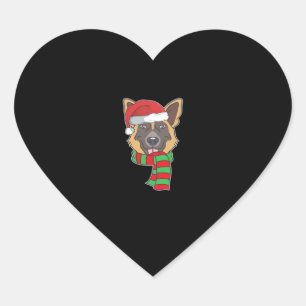 Funny Christmas Dog Xmas Santa German Shepherd Hol Heart Sticker