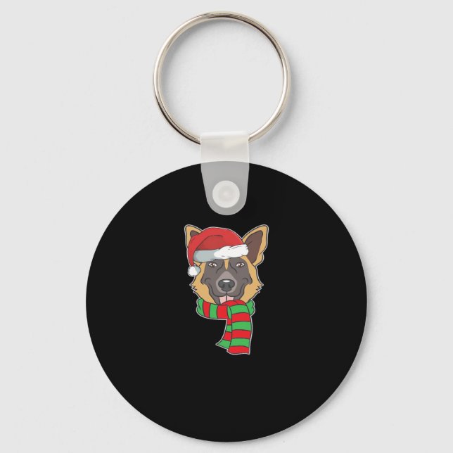 Funny Christmas Dog Xmas Santa German Shepherd Hol Key Ring (Front)
