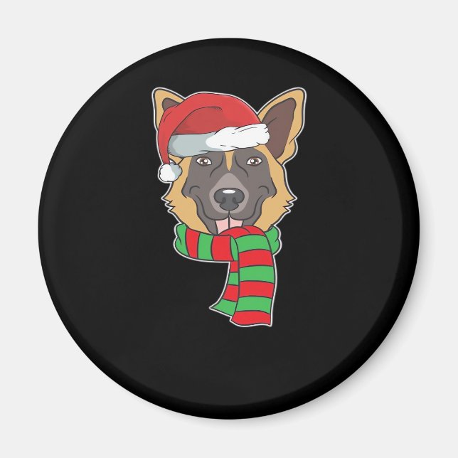 Funny Christmas Dog Xmas Santa German Shepherd Hol Magnet (Front)