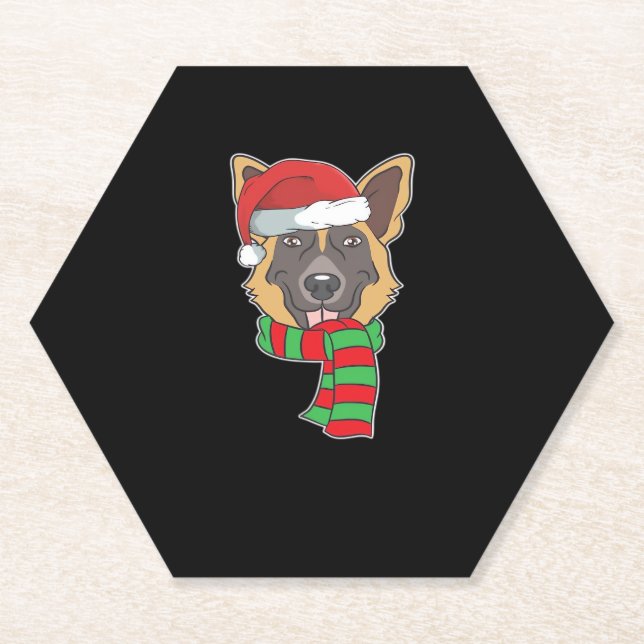 Funny Christmas Dog Xmas Santa German Shepherd Hol Paper Coaster (Front)