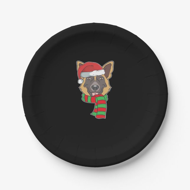 Funny Christmas Dog Xmas Santa German Shepherd Hol Paper Plate (Front)