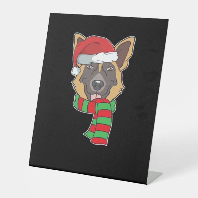 Funny Christmas Dog Xmas Santa German Shepherd Hol Pedestal Sign (Front)
