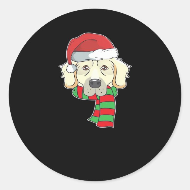 Funny Christmas Dog Xmas Santa Golden Retriever Ho Classic Round Sticker (Front)