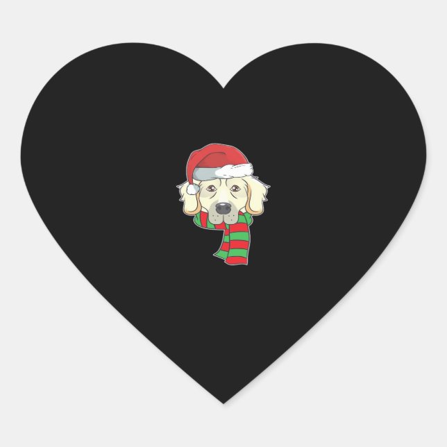 Funny Christmas Dog Xmas Santa Golden Retriever Ho Heart Sticker (Front)