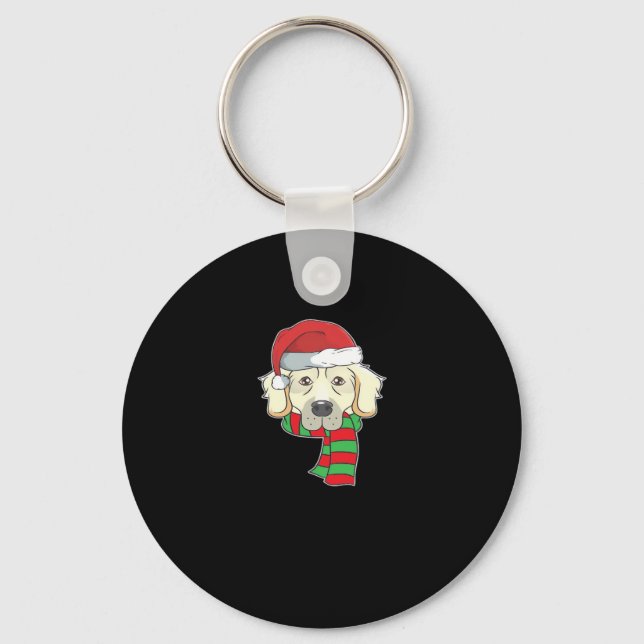 Funny Christmas Dog Xmas Santa Golden Retriever Ho Key Ring (Front)