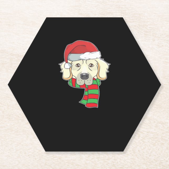 Funny Christmas Dog Xmas Santa Golden Retriever Ho Paper Coaster (Front)