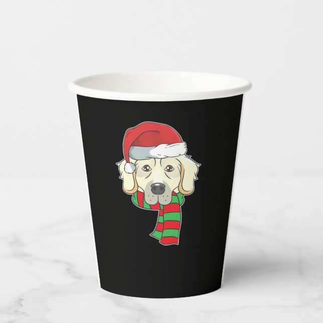 Funny Christmas Dog Xmas Santa Golden Retriever Ho Paper Cups (Front)
