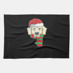 Funny Christmas Dog Xmas Santa Golden Retriever Ho Tea Towel