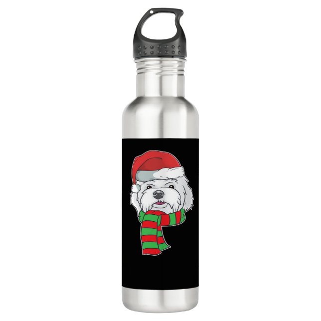 Funny Christmas Dog Xmas Santa Maltese Dog Holiday 710 Ml Water Bottle (Front)