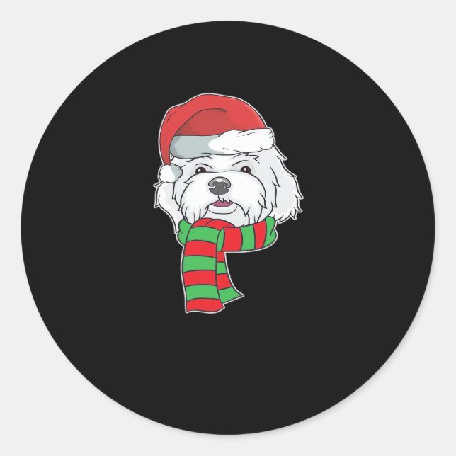 Funny Christmas Dog Xmas Santa Maltese Dog Holiday Classic Round Sticker (Front)