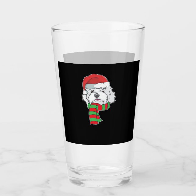 Funny Christmas Dog Xmas Santa Maltese Dog Holiday Glass (Front)
