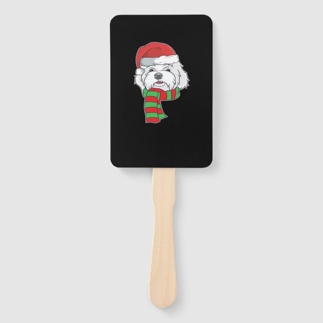 Funny Christmas Dog Xmas Santa Maltese Dog Holiday Hand Fan (Front)