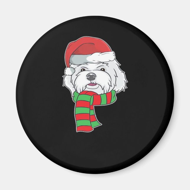 Funny Christmas Dog Xmas Santa Maltese Dog Holiday Magnet (Front)