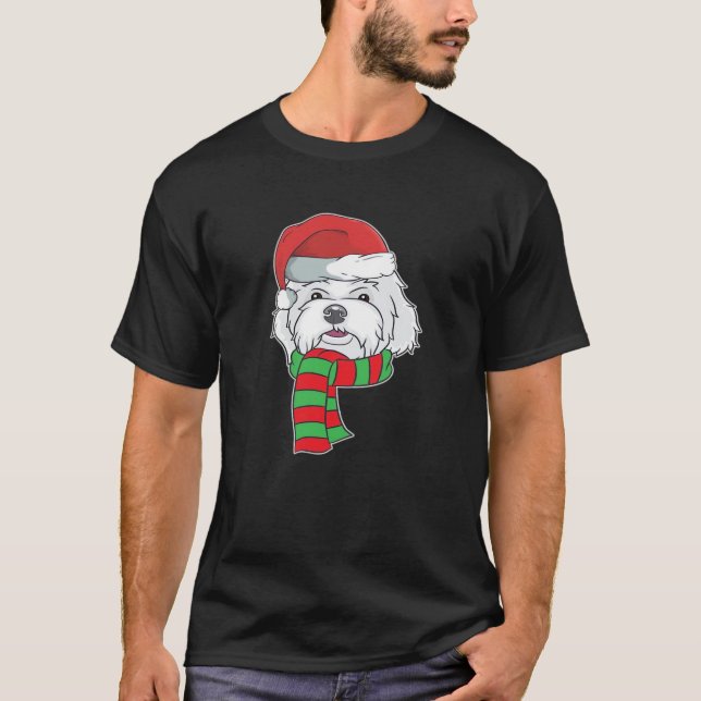 Funny Christmas Dog Xmas Santa Maltese Dog Holiday T-Shirt (Front)