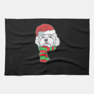 Funny Christmas Dog Xmas Santa Maltese Dog Holiday Tea Towel