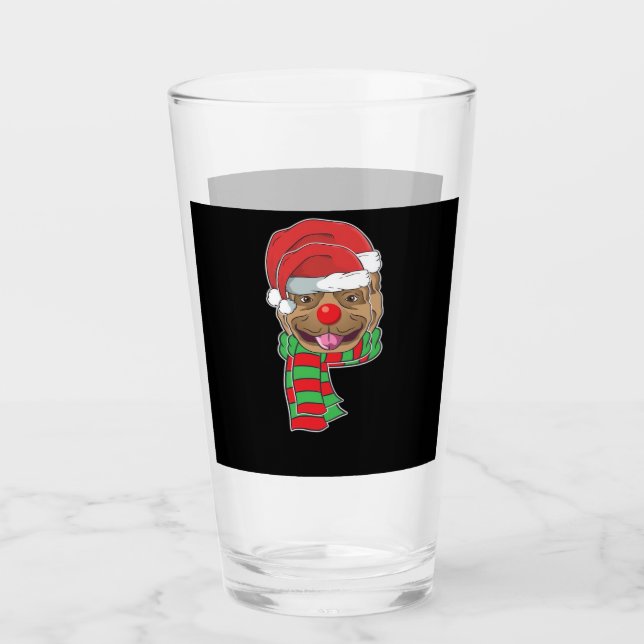 Funny Christmas Dog Xmas Santa Pit bull Holiday Gi Glass (Front)