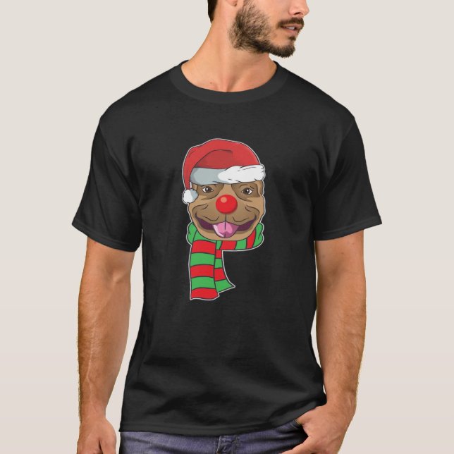 Funny Christmas Dog Xmas Santa Pit bull Holiday Gi T-Shirt (Front)