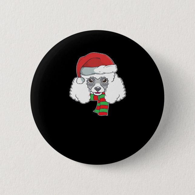 Funny Christmas Dog Xmas Santa Poodle Holiday Gift 6 Cm Round Badge (Front)