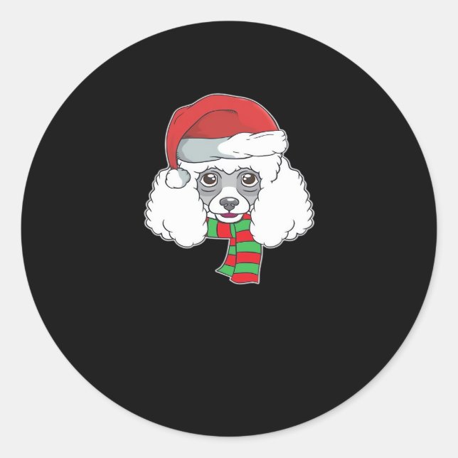 Funny Christmas Dog Xmas Santa Poodle Holiday Gift Classic Round Sticker (Front)
