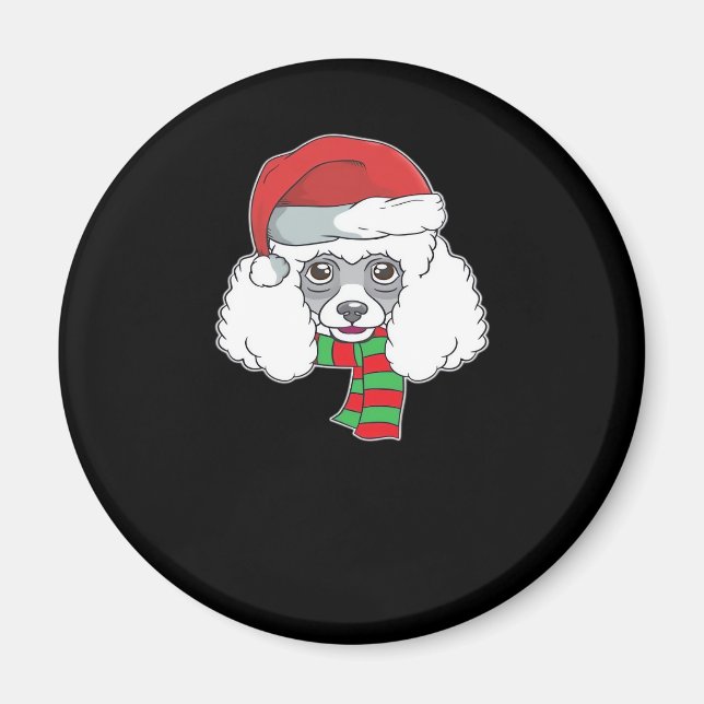 Funny Christmas Dog Xmas Santa Poodle Holiday Gift Magnet (Front)