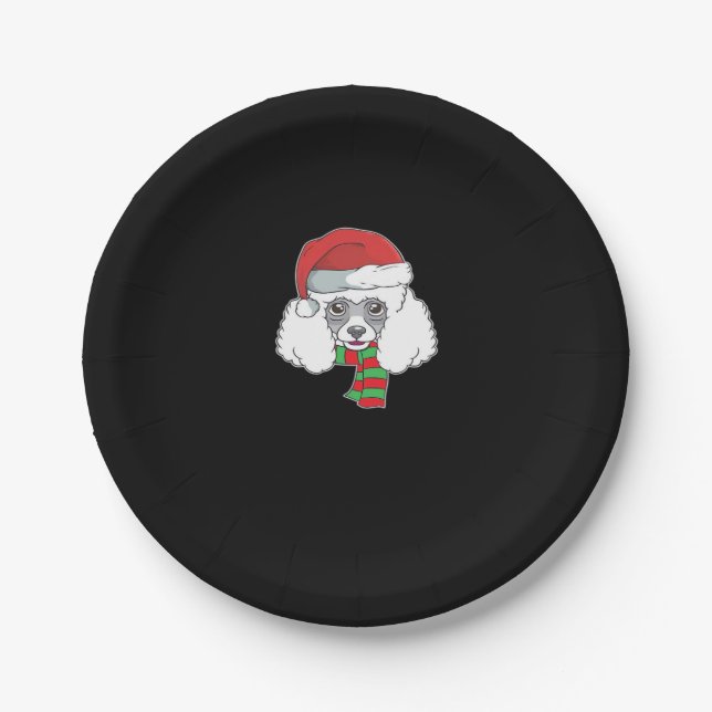 Funny Christmas Dog Xmas Santa Poodle Holiday Gift Paper Plate (Front)