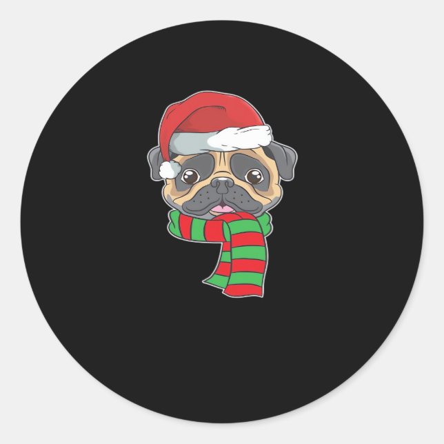 Funny Christmas Dog Xmas Santa Pug Holiday Gift Ov Classic Round Sticker (Front)