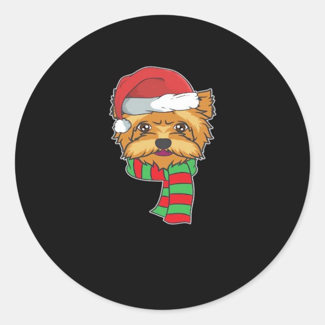 Funny Christmas Dog Xmas Santa Yorkshire Holiday G Classic Round Sticker (Front)
