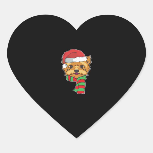 Funny Christmas Dog Xmas Santa Yorkshire Holiday G Heart Sticker (Front)