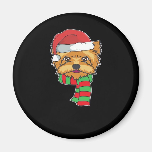 Funny Christmas Dog Xmas Santa Yorkshire Holiday G Magnet (Front)