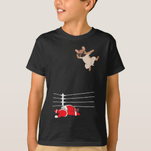 Funny Christmas Dog Xmas Wrestling Santa and Frenc T-Shirt