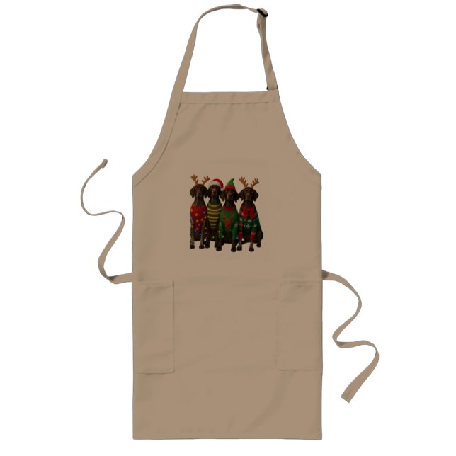 Funny Christmas Dogs in Holiday Sweaters  Long Apron (Front)