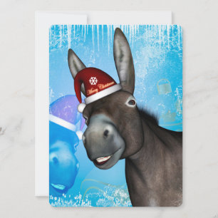 Funny christmas donkey with christmas hat invitation