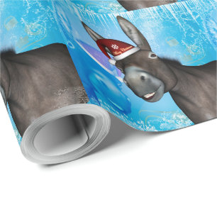 Funny christmas donkey with christmas hat wrapping paper